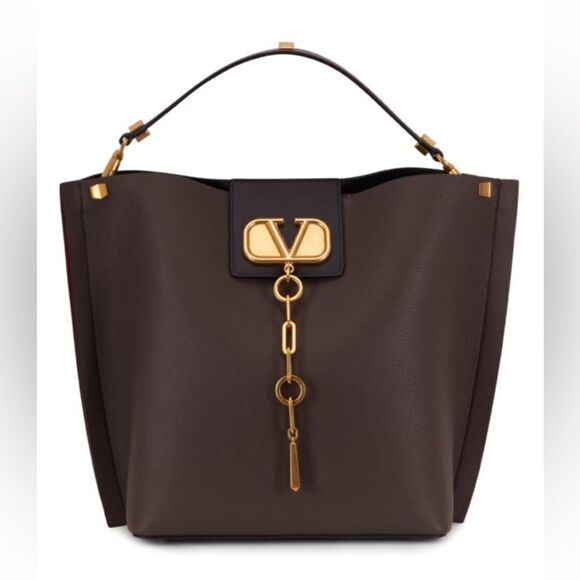 Valentino Garavani Handbags - VALENTINO GARAVANI
V-Logo Dark Gray Grained Leather Medium Hobo Bag